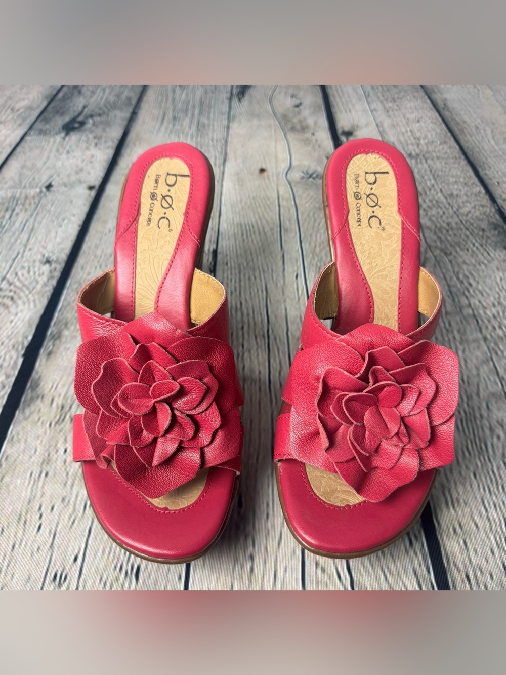 Born Concept Fuchsia Pink Floral Slide Heel Mules Leather Y2K Fairycore Size 9 - Picture 4 of 10